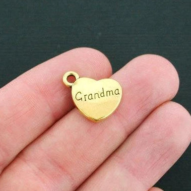 6 Grandma Heart Antique Gold Tone Charms 2 Sided - GC495