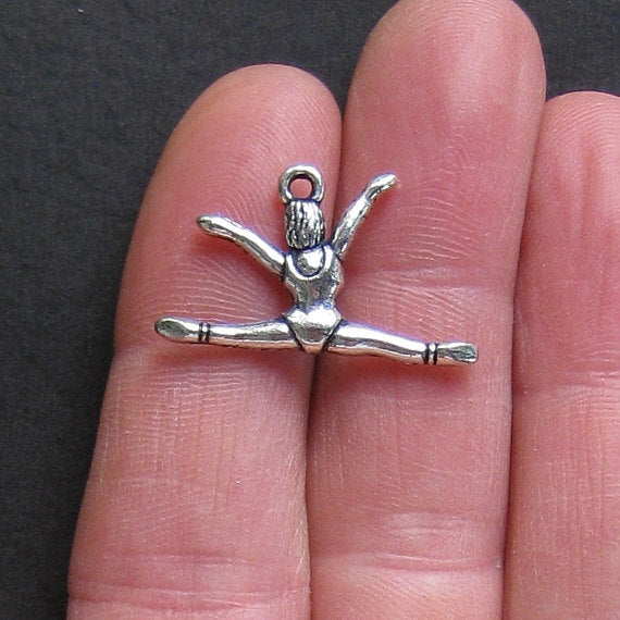 6 Gymnastics Antique Silver Tone Charms 2 Sided - SC200