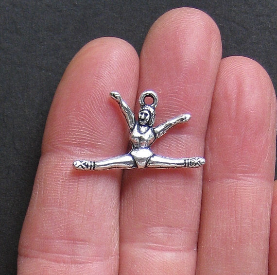 6 Gymnastics Antique Silver Tone Charms 2 Sided - SC200