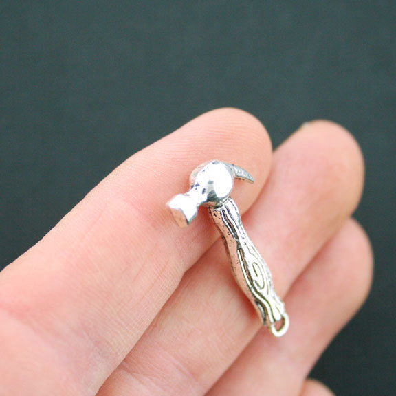 6 breloques ton argent antique marteau 3D - SC5027