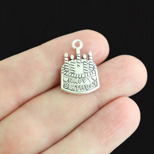 6 Happy Birthday Antique Silver Tone Charms - SC1805