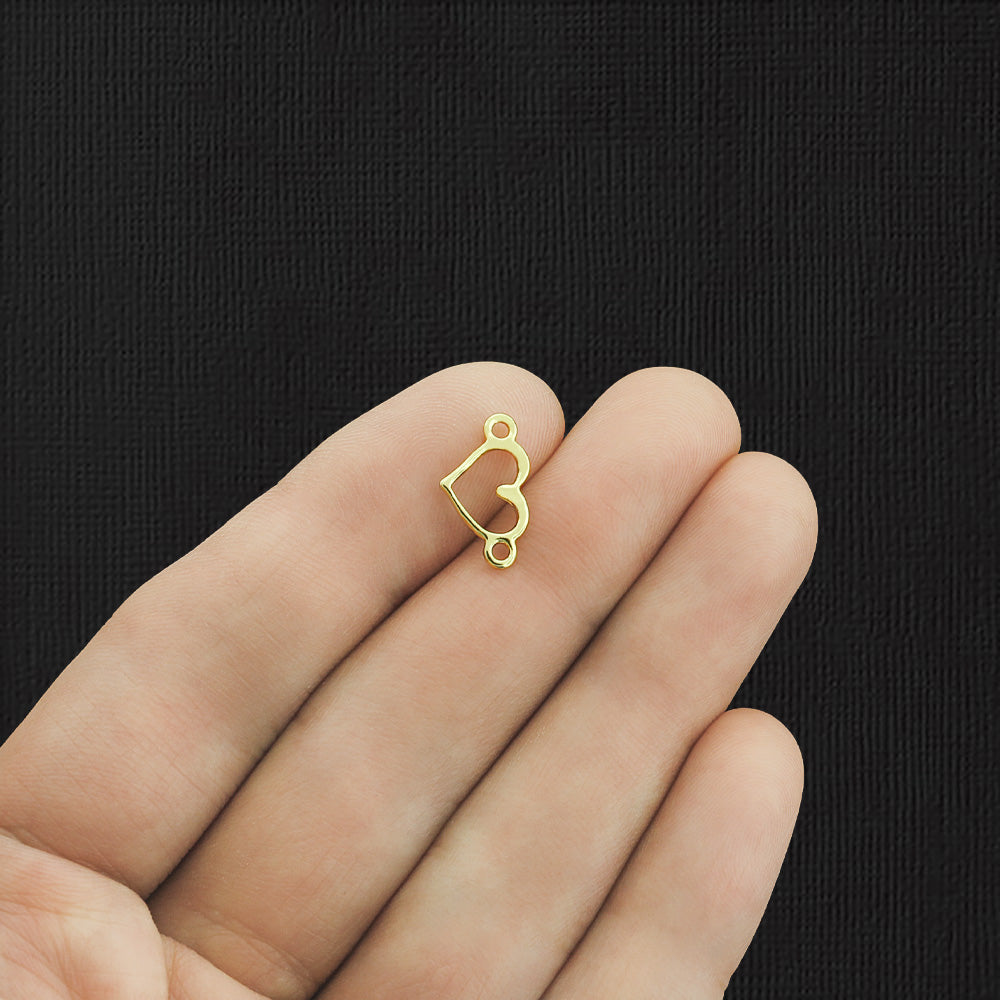 6 Heart Connector Gold Tone Charms - GC416