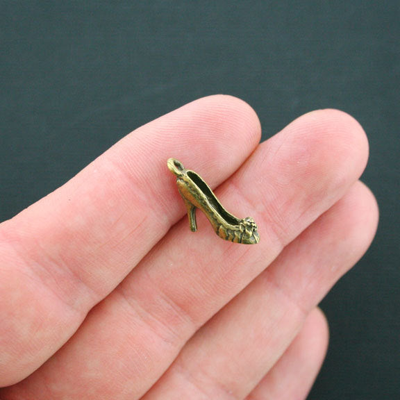 6 breloques de ton bronze antique de chaussures à talons hauts 3D - BC466