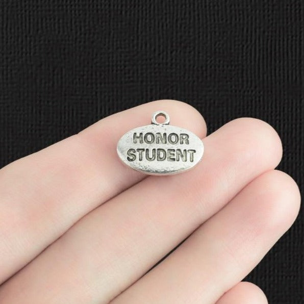 6 Honor Student Antique Silver Tone Charms 2 Sided - SC1249