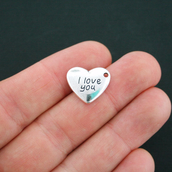 6 I Love You Antique Silver Tone Charms - SC4743