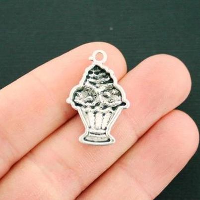 6 Ice Cream Antique Silver Tone Charms - SC4643