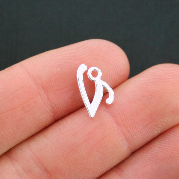 6 Letter V Antique Silver Tone Charms - SC5369