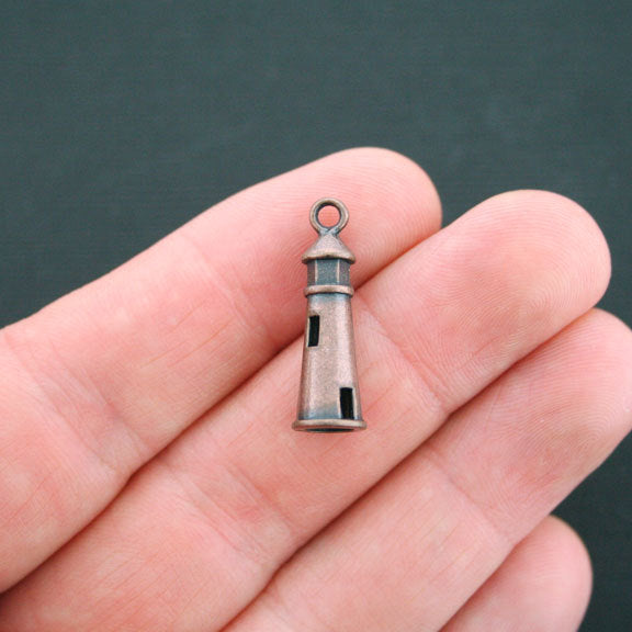 6 Lighthouse Antique Copper Tone Charms 3D - BC198