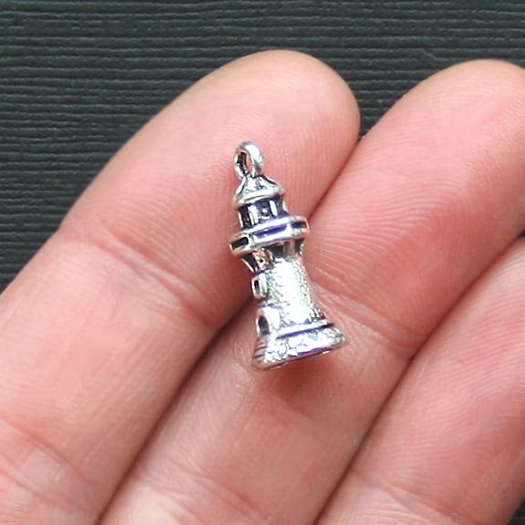 6 breloques ton argent antique phare 3D - SC2782