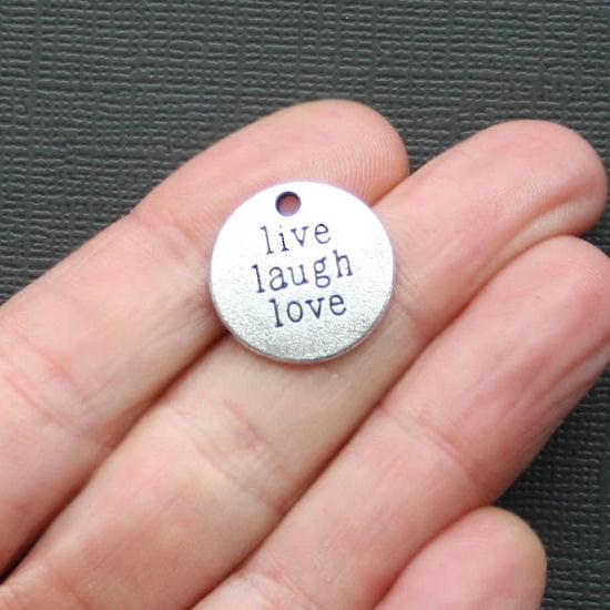 6 Live Laugh Love Antique Silver Tone Charms - SC285