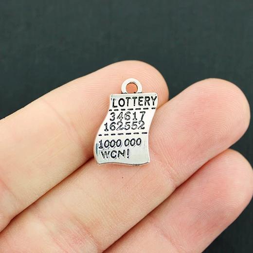 6 Lottery Ticket Antique Silver Tone Charms 2 Sided - SC872