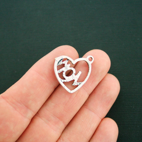 6 Mom Heart Antique Silver and Gold Tone Charms - SC6841