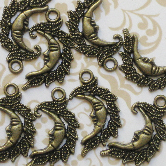 6 Moon Antique Bronze Tone Charms - BC065