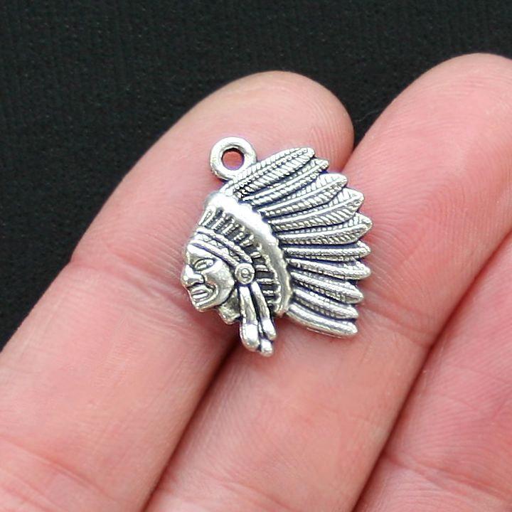 6 Native American Antique Silver Tone Charms - SC2890