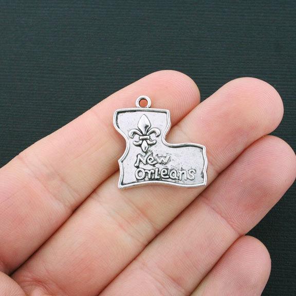 6 New Orleans Antique Silver Tone Charms - SC953