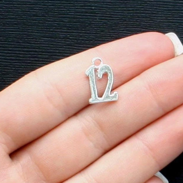 6 Number 12 Silver Tone Charms - SC1178