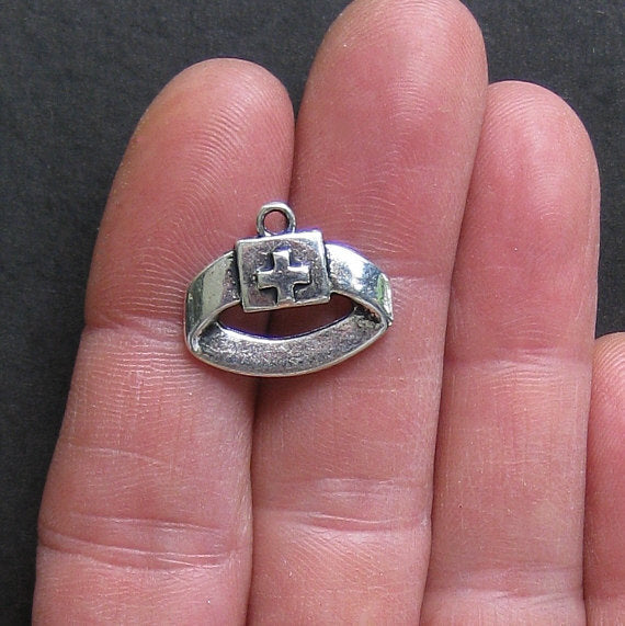 6 Nurse Cap Antique Silver Tone Charms - SC344