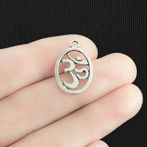 6 OM Antique Silver Tone Charms 2 Sided - SC818