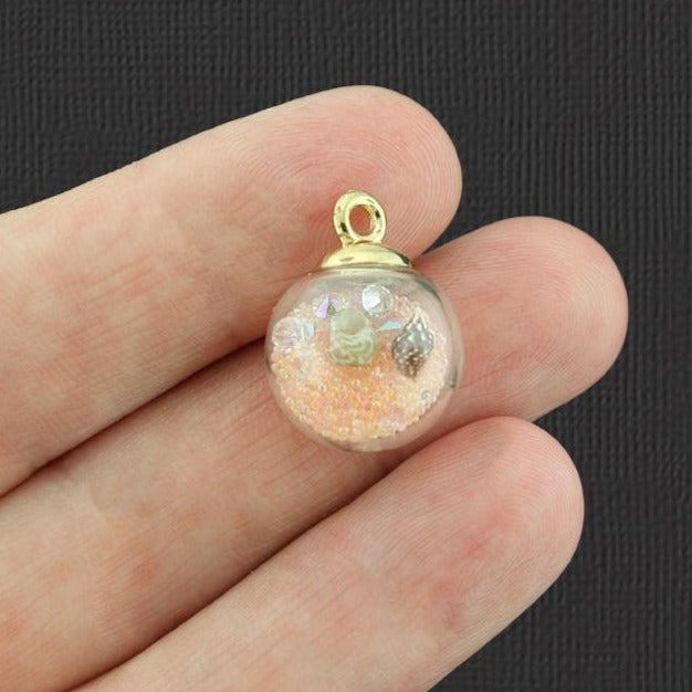 6 Orange Sand Seashell Glass Wish Bottle Pendants 3D - Z1550