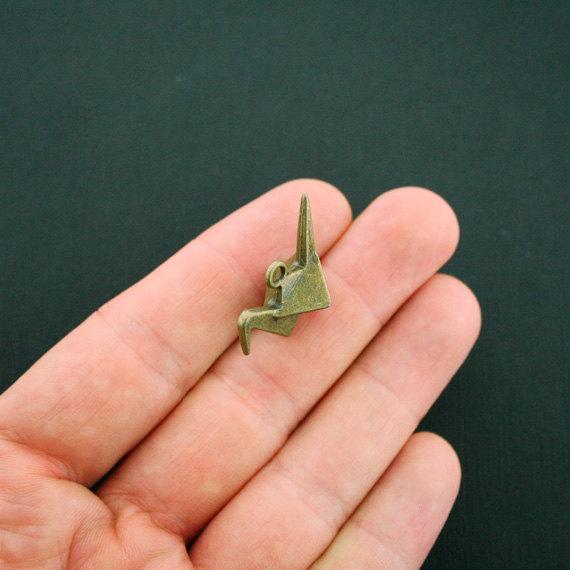 6 Origami Crane Antique Bronze Tone Charms 3D - BC375