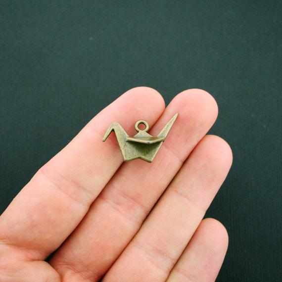 6 Origami Crane Antique Bronze Tone Charms 3D - BC375