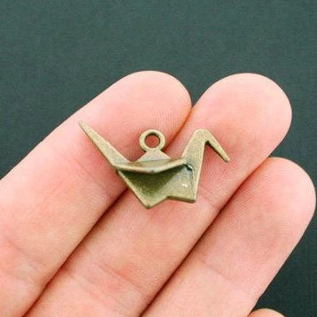 6 Origami Crane Antique Bronze Tone Charms 3D - BC375