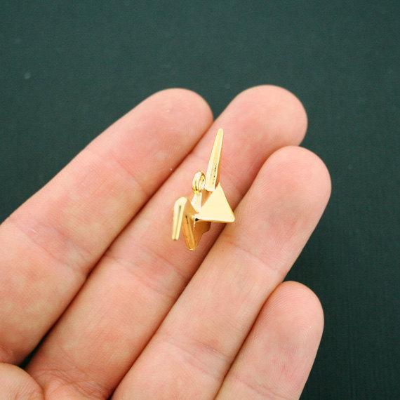 6 Origami Crane Gold Tone Charms 3D - GC113