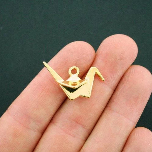 6 Origami Crane Gold Tone Charms 3D - GC113