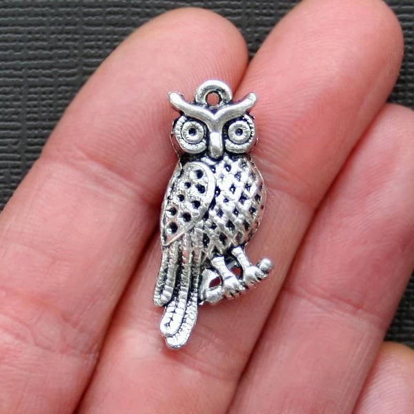 6 Owl Antique Silver Tone Charms - SC835
