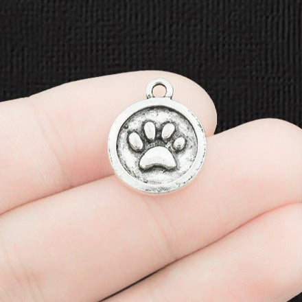 6 Paw Print Antique Silver Tone Charms - SC596