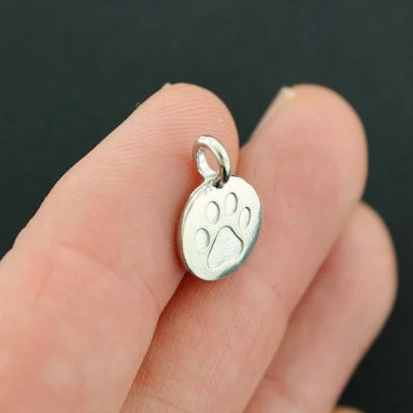 6 Paw Print Silver Tone Charms 2 Sided - SC665