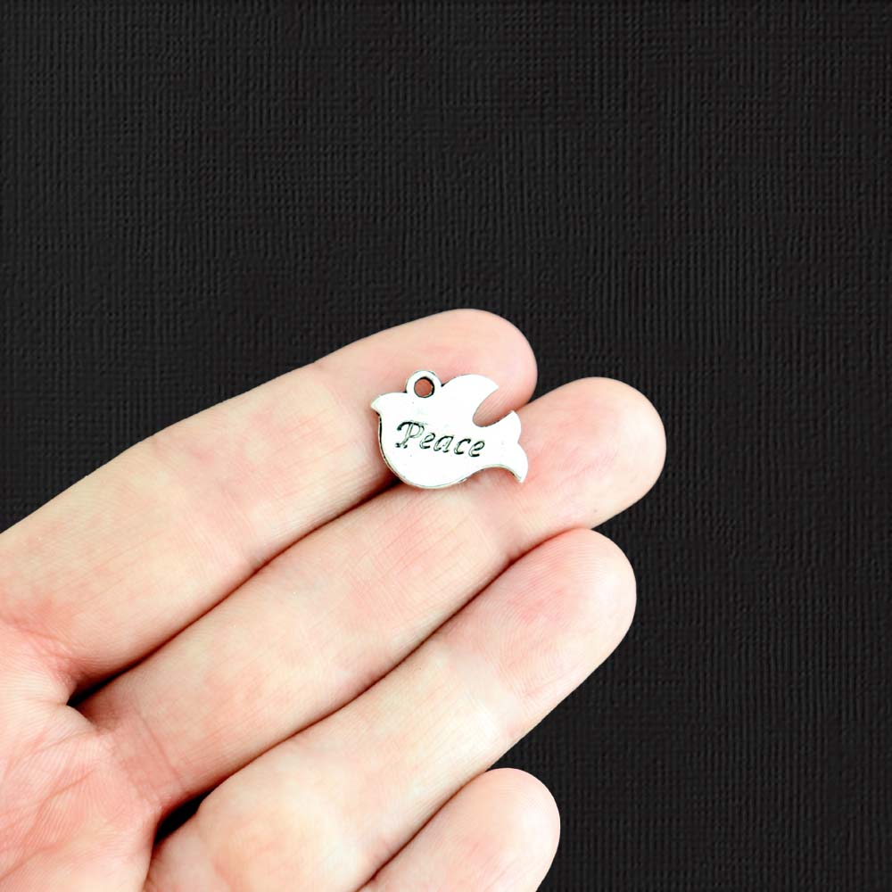 6 Peace Dove Antique Silver Tone Charms - SC387