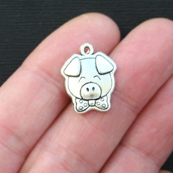 6 Pig Antique Silver Tone Charms  - SC2762