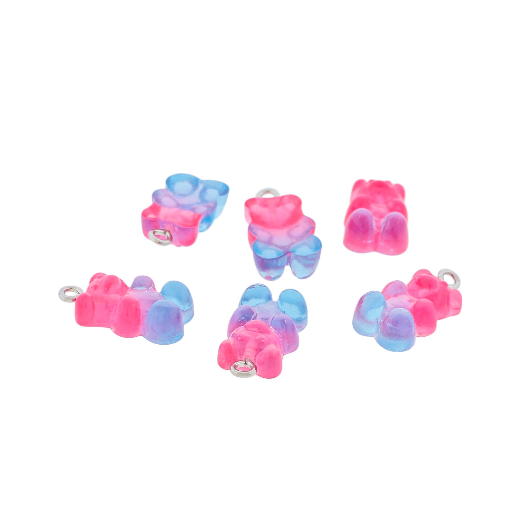 6 Pink Blue Candy Bear Resin Charms - K159