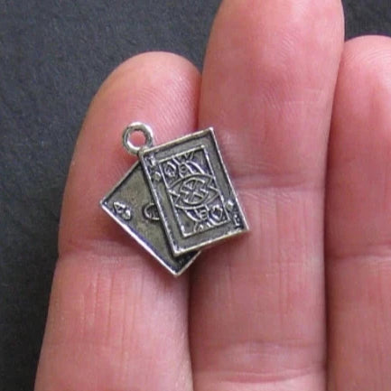 6 Playing Card Antique Silver Tone Charms - SC009