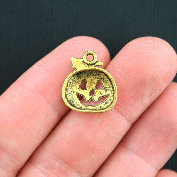 6 Pumpkin Antique Gold Tone Charms - GC343