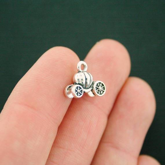 6 Pumpkin Carriage Antique Silver Tone Charms 3D - SC7532