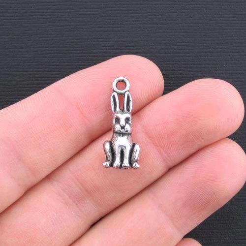 6 Rabbit Antique Silver Tone Charms 3D - SC3233