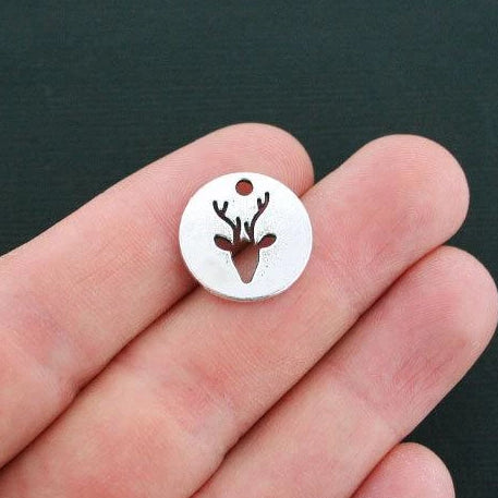 6 breloques ton argent antique renne 2 faces - XC107