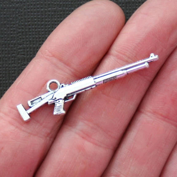 6 Rifle Antique Silver Tone Charms 2 Sided - SC1675