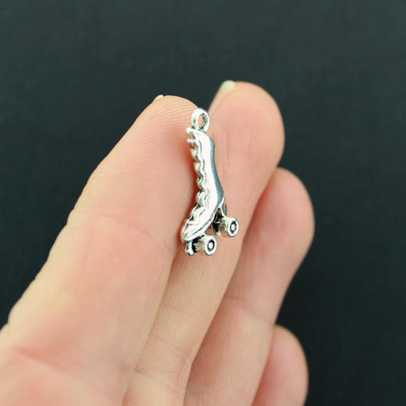 6 Roller Skate Antique Silver Tone Charms 2 Sided - SC404