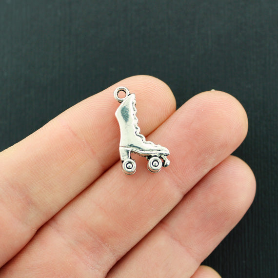 6 Roller Skate Antique Silver Tone Charms 2 Sided - SC404