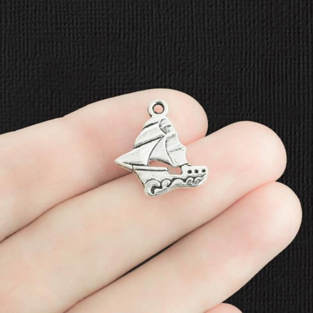 6 breloques de ton argent antique de bateau à voile 2 faces - SC1613