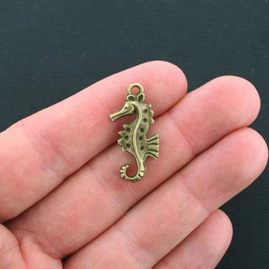 6 Seahorse Antique Bronze Tone Charms 2 Sided - BC464