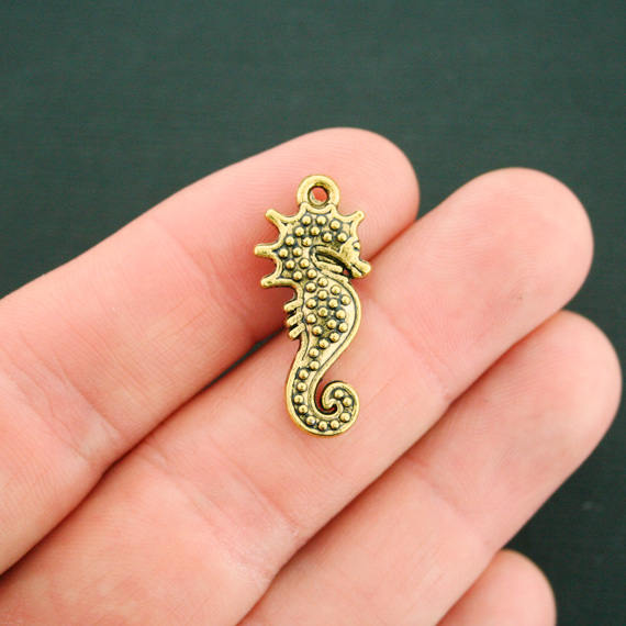 6 Seahorse Antique Gold Tone Charms 2 Sided - GC788