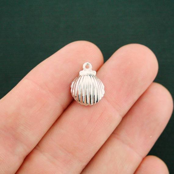 6 Seashell Antique Silver Tone Charms - SC7445