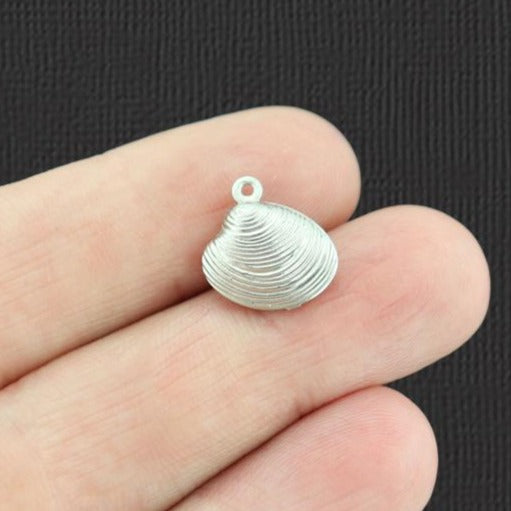 6 Shell Silver Tone Stainless Steel Charms 2 Sided - SC4415