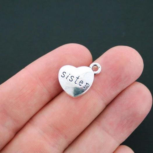 6 breloques argentées antiques Sister 2 faces - SC4690