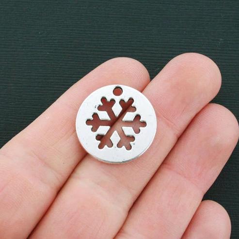 6 Snowflake Antique Silver Tone Charms 2 Sided - SC4468