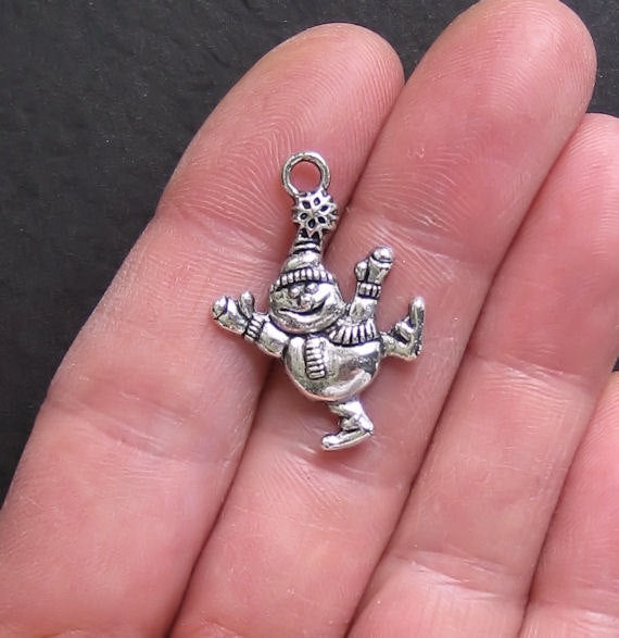 6 Snowman Antique Silver Tone Charms - XC004